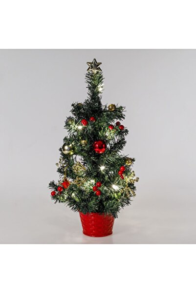 OEM Brad de Crăciun în ghiveci cu ornamente roșii și 20 lumini LED - 50cm