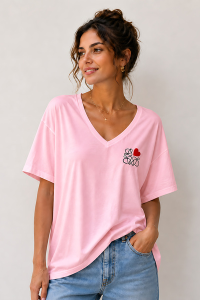 ArtYus Tricou oversize unisex cu decolteu în V și imprimeu cu detaliu inimă –...
