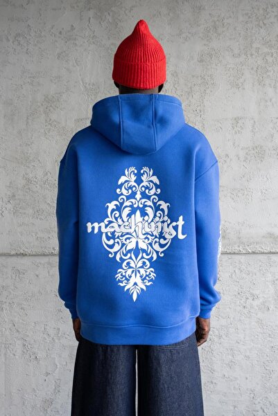 Machinist Men's Ethnic Patterned Hooded Sweatshirt Light Blue