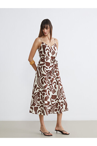 LC Waikiki V Neck Patterned Strappy A-Line Dress