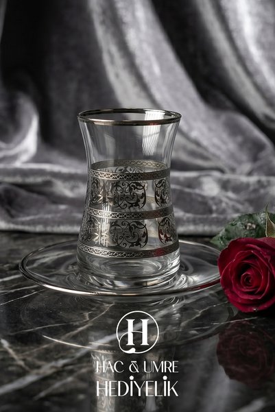 HUH Hac & Umre Hediyelik 6 Kişilik Çay Takımı | Platin Gold Çay Bardak Seti |...
