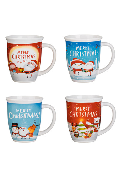 Zumzeria Set of Ceramic Christmas Mugs with Figurines 420ml - 4pcs