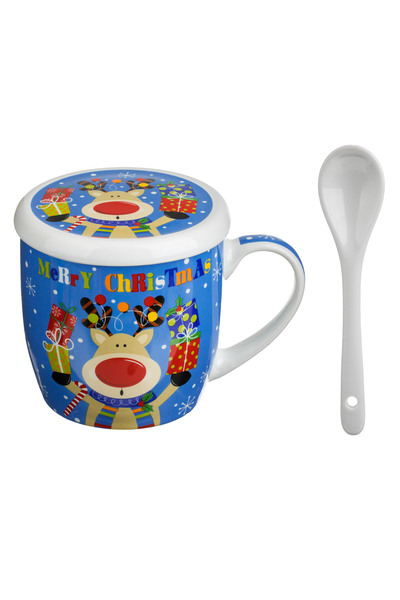 Zumzeria Set de căni de Crăciun cu capac și linguriță Ren cu cadouri 340ml - ...