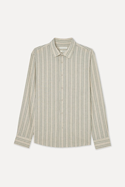 Mudo Men's Ecru Striped Regular Fit Long Sleeve Shirt