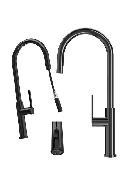 Granitan Baterie Bucatarie Prati, Extensibila, 2 Functii, 53cm, Negru