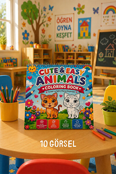 birikiyedi Cute & Easy Animals – Okul Öncesi Eğitici Boyama Kitabı /10 Görsel...