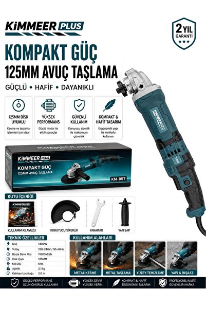 KİMMEER PLUS 1400W Devir Ayarlı Taşlama Makinesi 125 mm