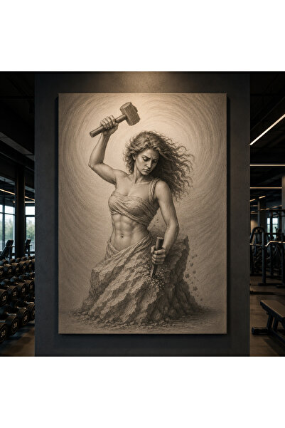 EvimeTablo Güçlü Kadın Figürlü Kanvas Tablo – Modern Spor Salonu ve Fitness D...