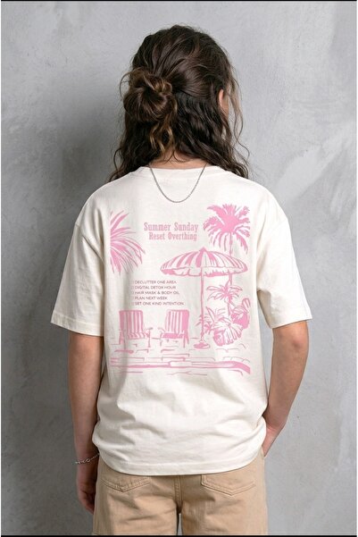 Dmb Girl's Summer Sunday Printed Oversize Cotton Single Jersey Fabric T-Shirt
