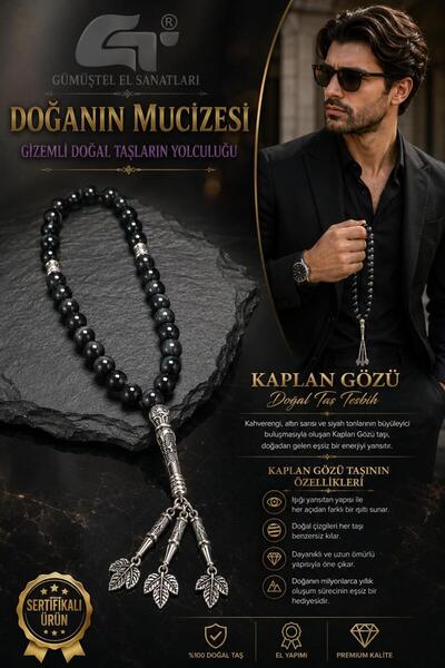 GÜMÜŞTEL EL SANATLARI Certified Tiger Eye Natural Stone Rosary