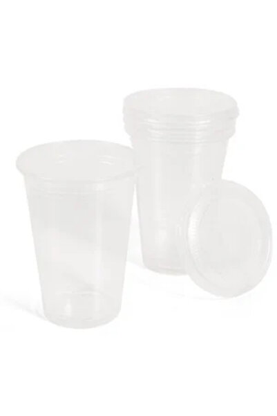 Zumzeria Set of 25 Transparent Plastic Cups with Lids 350ml