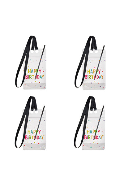 Zumzeria Set Drinking Pouch Transparent Bags with Black Cord & Happy Birthday...