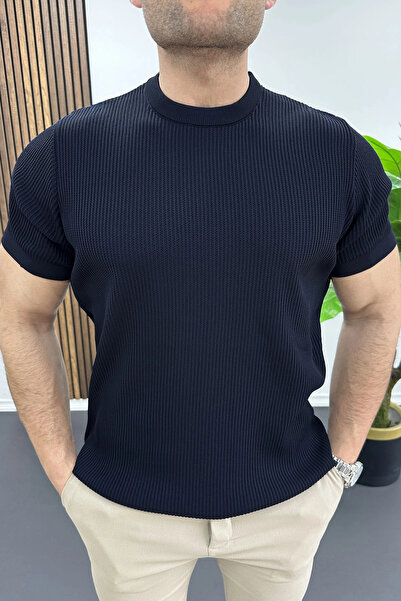 Edwox Men's Crew Neck Lycra T-Shirt Navy Blue Edw484