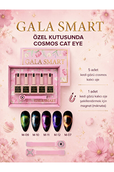 gala smart Cosmos Cat Eye Kalıcı Oje Seti 5'li Özel Kutusunda Kedi Gözü Gel P...