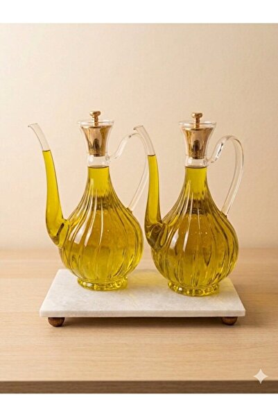 Lumindra Borosilicate Glass Glorry Glass Oil Bottle with Marble Stand 700 Ml+...