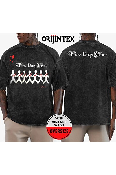 orijintex Three Days Grace One-X Ön Arka Baskılı Yıkamalı Oversize Vintage Ts...
