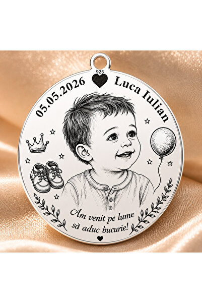Simoshop Personalized 925 Silver Baptism Pendant with Photo - S 210