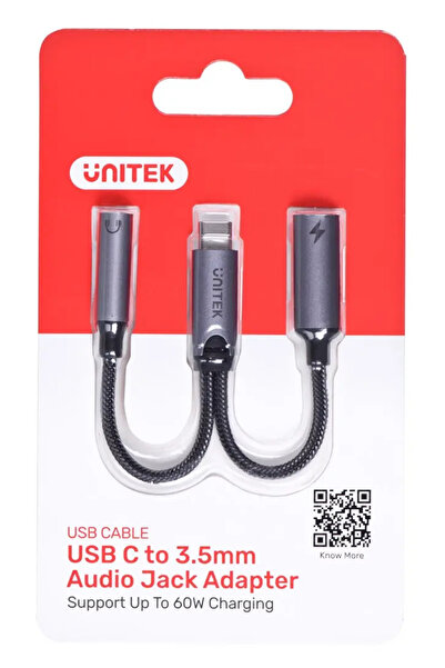 Unitek USB-C la mufă mini jack de 3,5 mm și USB-C 60W