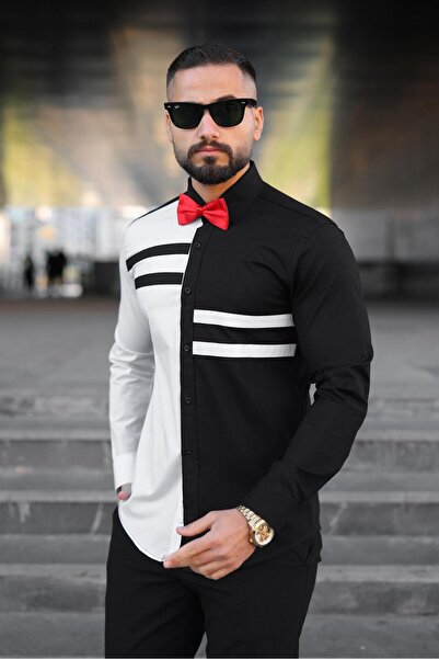 BAYIM Erkek Slim-Fit Renk Bloklu ve Şerit Detaylı Premium Lüks Gömlek