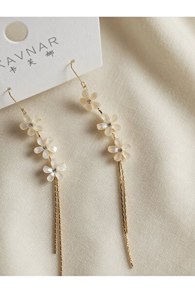 AlminaMia Triple Flower Figured Long Tassel Dangle Earrings - Flowy Evening D...