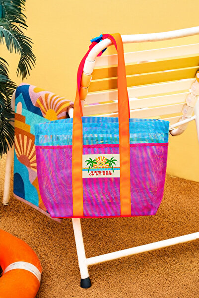 D'VERS Sunshine Sand-Repellent 7-Compartment Mesh Shoulder Beach Bag with Adj...