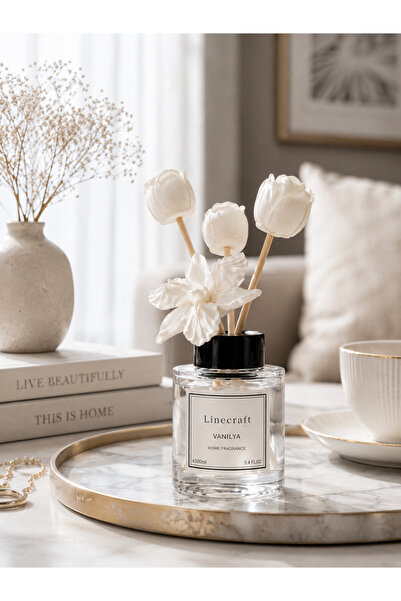 LİNECRAFT Vanilya Oda Kokusu Dekoratif Çiçek Taşlı 120 ml Bambu Difizör
