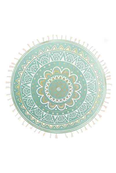 OEM Pernă decorativă de vară verde mentă cu model mandala auriu și franjuri b...