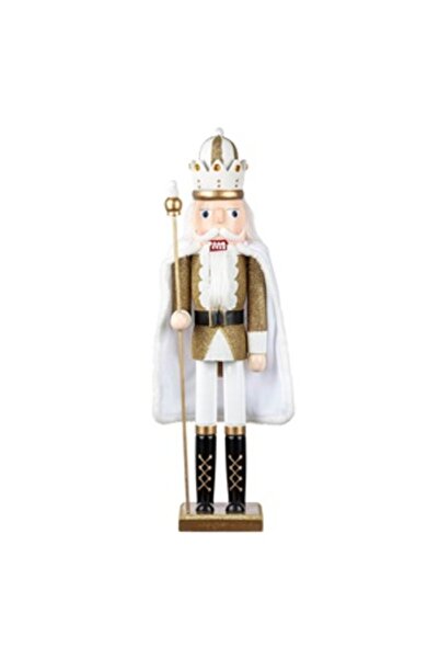 Zumzeria Rege decorativ din lemn de Crăciun cu uniformă albă și pelerină auri...