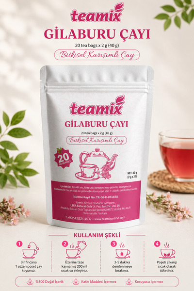 Gilaburu bitkisel karışımlı çay 20 süzen doypack ambalaj