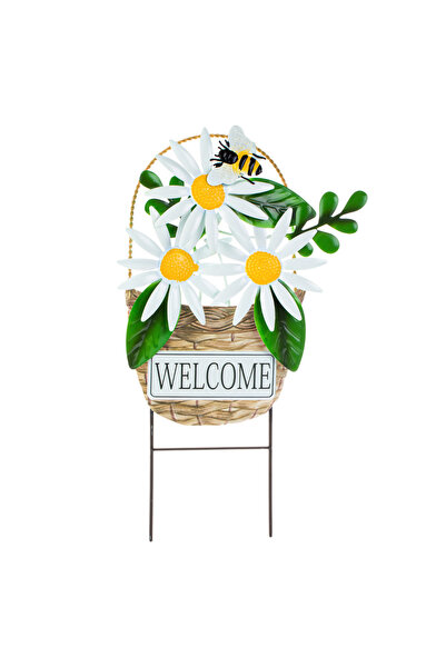 OEM Metal Decoration Stick Basket with Daisies Welcome 55cm