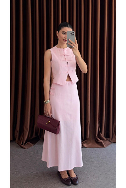 My Blog Set de fustă și vestă cu detalii în culori roz - 8749