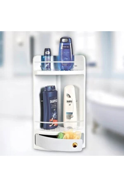 Zumzeria Etajeră de baie din plastic alb cu sertar 29x18x41cm