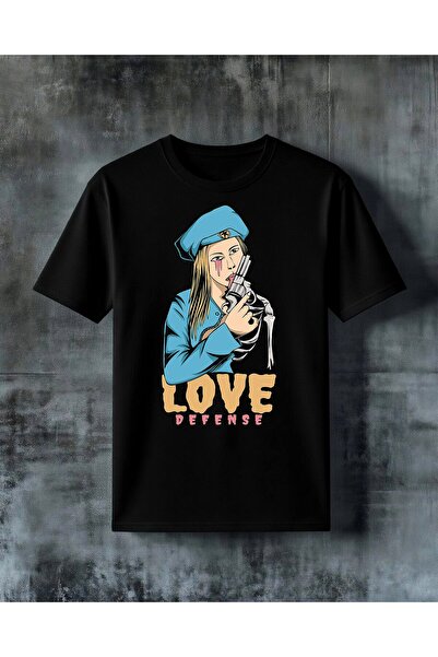 COMVİCHO تي شيرت مطبوع كبير الحجم من love defense asker kadin