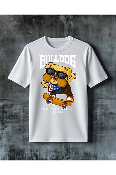 COMVİCHO Kopek Skateboard Cool Gunes Printed Oversize T-Shirt