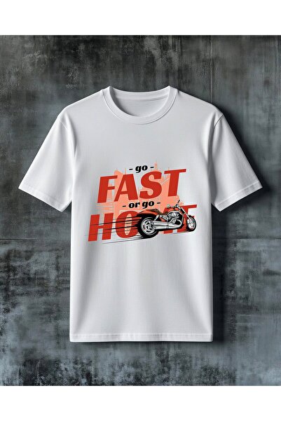COMVİCHO تي شيرت كبير الحجم مطبوع عليه fast or go motorbike