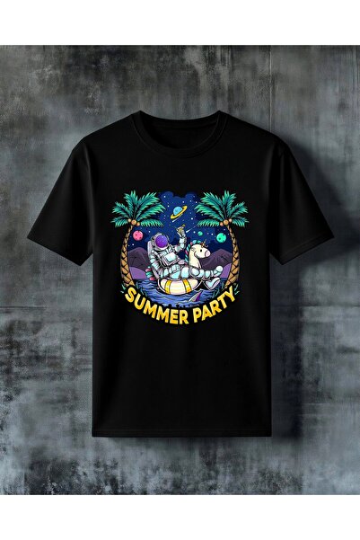 COMVİCHO Summer Party Space Astronaut Printed Oversize T-Shirt