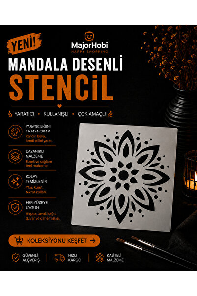 Major Hobi Mandala Çiçek Stencil Şablon Dekoratif Duvar ve Ahşap Boyama Kalıbı