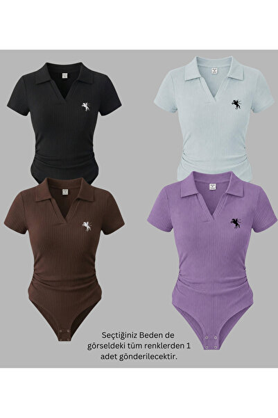 Gofeel Women's 4-Piece Polo Collar Ribbed Lycra Premium Bodysuit