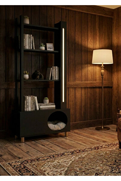 feruzadeco Modern Siyah Kedi Evli Kitaplık & Çok Amaçlı Dekoratif Raf Ünitesi...