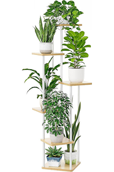 Bamworld Suport pentru Plante 6 Niveluri – Metal Interior/Exterior – Alb