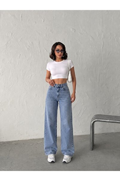 blue wings denım co. Ice Cream Flexible Lycra Boyfriend Wide-Leg Denim Pants