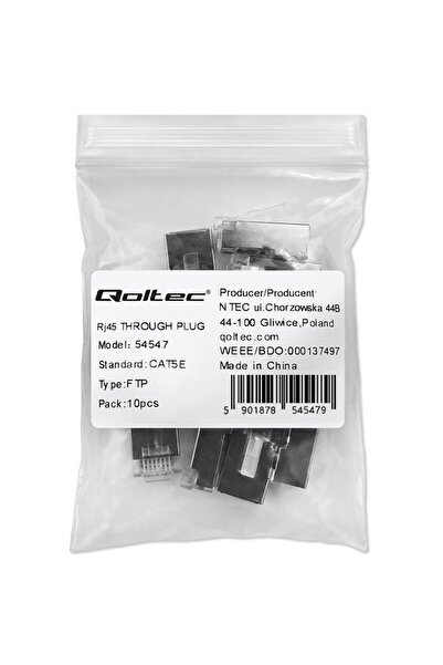 Qoltec Conectori RJ45 tip  "through hole " |   Cat5e |   FTP |   Trecere prin...