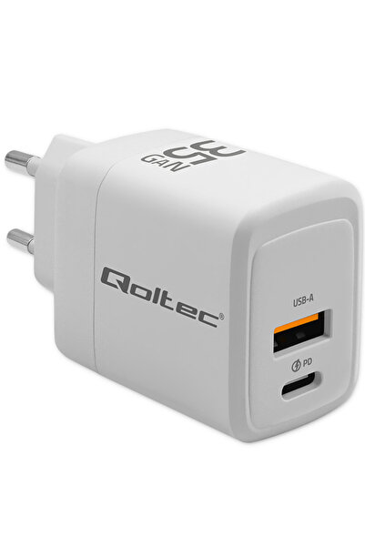 Qoltec Încărcător GaN de 35W |   5-20V |   1.5-3A |   1 x USB-C PD |   1 x US...