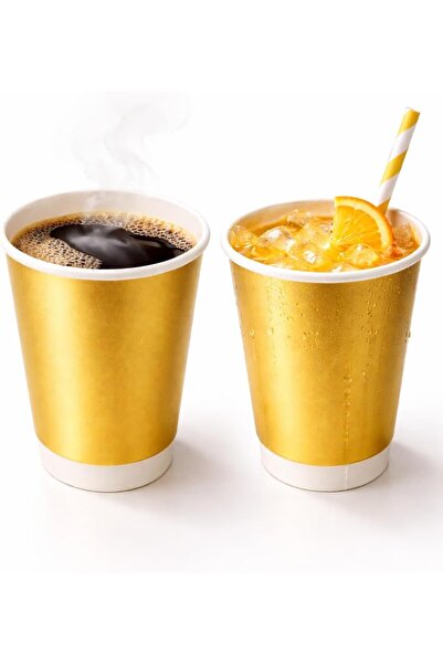 Sunny Your Bright choice Sunny Gold Paper Cups 8oz (25 Pieces) – Premium Disposable Cups for Hot & Cold Drinks, Thick & Leak Resistant