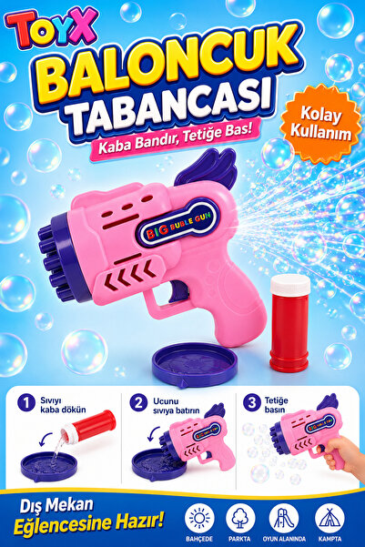 Toyx Pilli Bubble Gun Baloncuk Tabancası – 21 Delikli Köpük Tabancası, Solüsy...