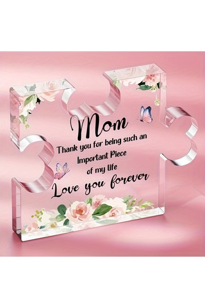 Choice "Mom Important Piece of My Life" Acrylic Puzzle Plaque - Pink Rose & B...