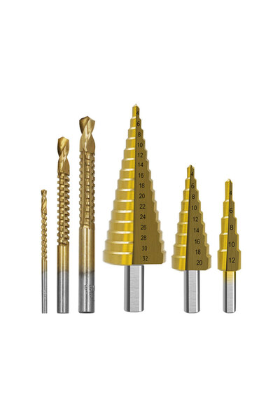 Choice1 Round No Case 6Pcs Titanium Coated Pagoda Drill Sawtooth Drill Woodwo...