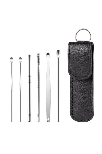 Choice6 Black setB 6Pcs/Set Stainless Steel Ear Cleaner Portable Ear Spoons S...