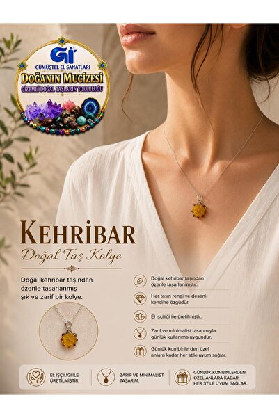 GÜMÜŞTEL EL SANATLARI Certified Amber Necklace Special for Minimal Lovers