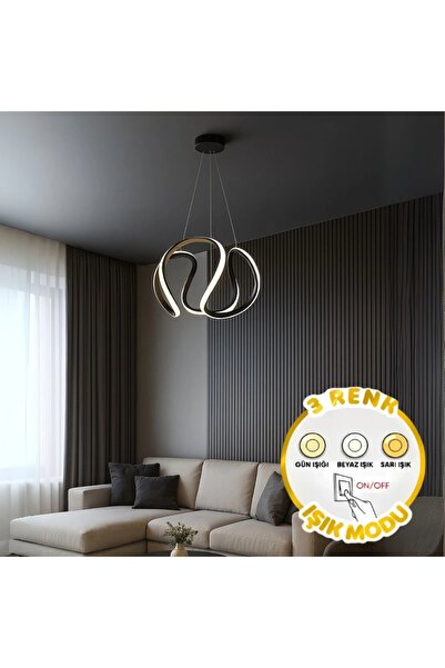 Elektroyou Petra Siyah 3 Renk Ledli Sarkık Ledli Avize Modern Led Avize-Orta Boy